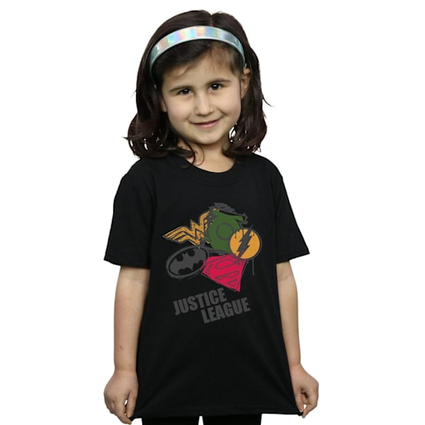DC Comics Girls Justice League Spray Logos Bomull T-shirt 7-8 år Black 7-8 Years