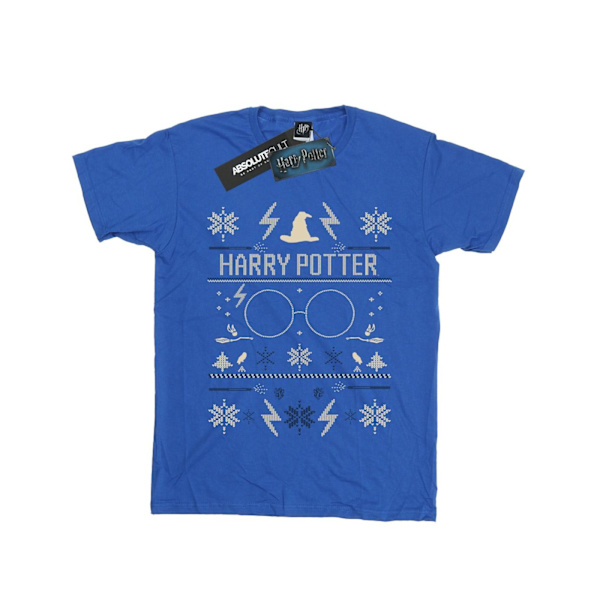 Harry Potter Dam/Damjul Julmönster Bomull Pojkvän T-shirt Royal Blue L