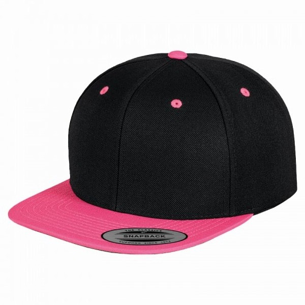 Yupoong Mens The Classic Premium Snapback 2-tons cap (paket med 2 Black/ Neon Pink One Size