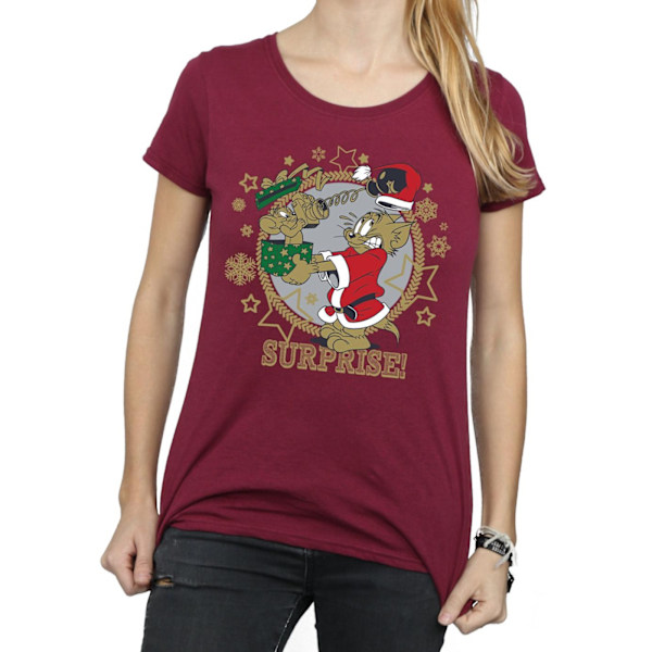 Tom And Jerry Dam/Kvinnors Jul Överraskning Bomull T-Shirt X Burgundy XXL