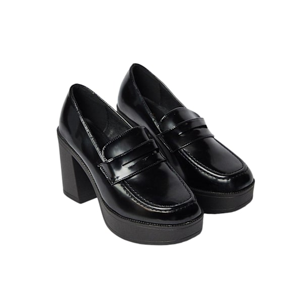 Faith Dam/Kvinnor Kontant Chunky Högklackade Penny Loafers 7 UK Svart Black 7 UK