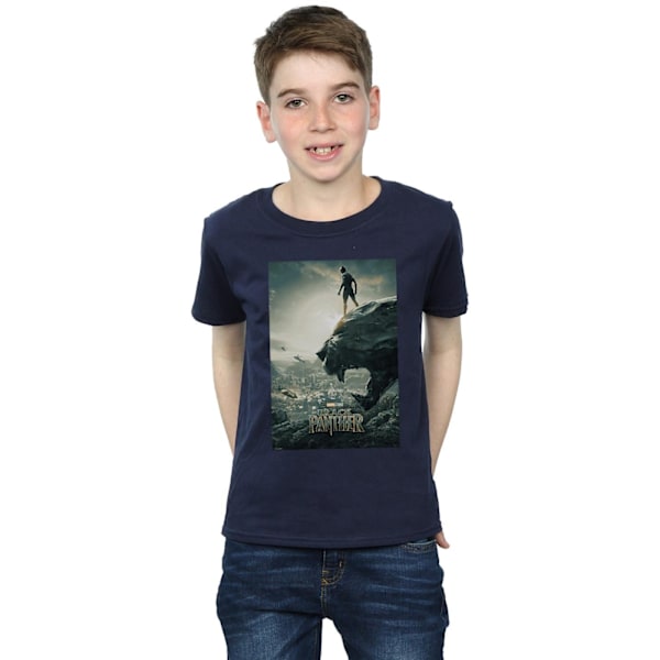 Marvel Boys Black Panther Poster T-Shirt 7-8 år Marinblå Navy Blue 7-8 Years