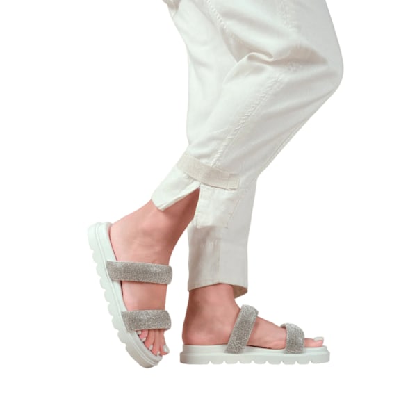 Where's That From Damskor/Dam Define Diamante PU Platta Sandaler White 6 UK