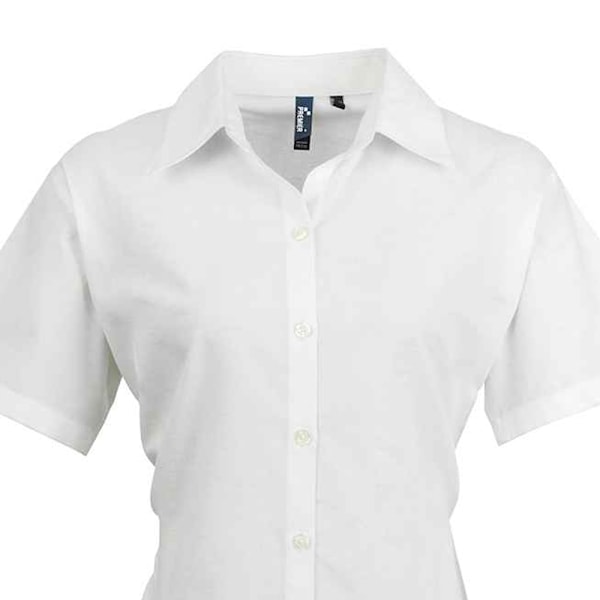 Premier Womens/Ladies Signature Pearlised Oxford Kortärmad White 12 UK