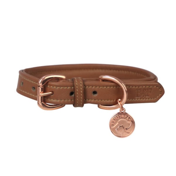 Benji & Flo Deluxe Läderfodrat Hundhalsband L - Längd: 41cm-56cm Tan/Rose Gold L- Length: 41cm-56cm