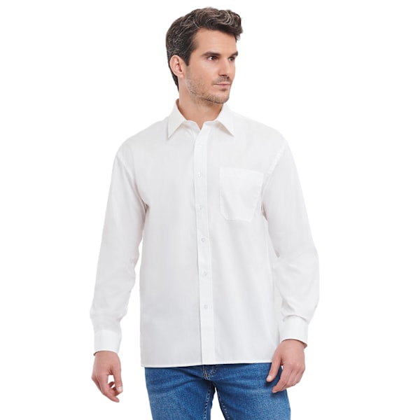Russell Collection Poplin Lättskött Långärmad Skjorta för Män XXL White XXL