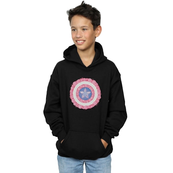 Marvel Boys Captain America Flowers Shield Hoodie 7-8 år Bla Black 7-8 Years