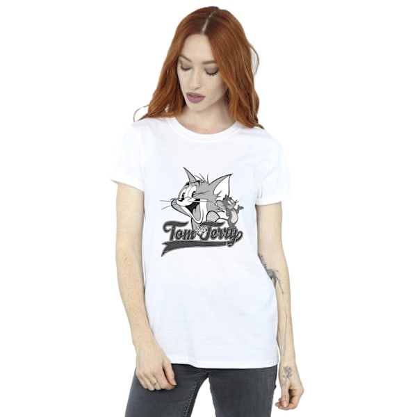 Tom And Jerry Dam/Damer Gråskala Kvadrat Bomull Pojkvän T-shirt White M