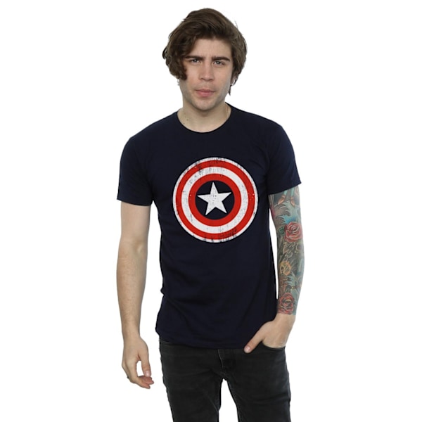 Marvel Herr Captain America Cracked Shield T-Shirt XL Deep Navy Deep Navy XL