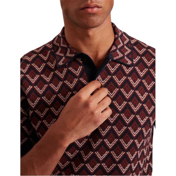 Ted Baker Herr Geometrisk Jacquard Kortärmad Pikétröja S Ma Maroon S