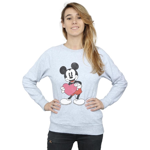 Disney Dam/Kvinnor Mickey Mouse Alla Hjärtans Dag Hjärta Sweatshirt XX Heather Grey XXL