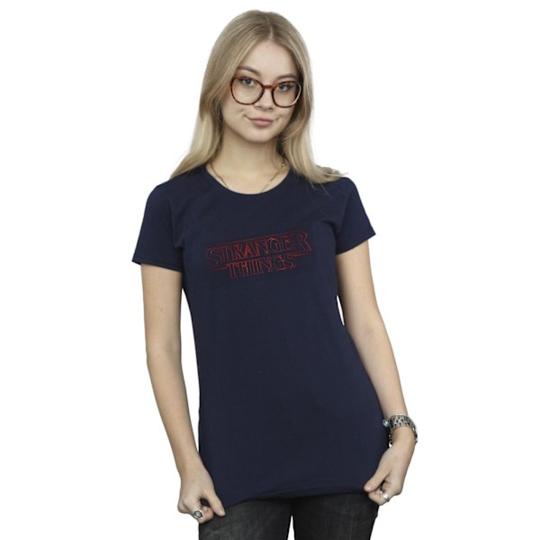 Netflix Dam/Kvinnor Stranger Things Glow Logo Bomull T-shirt Navy Blue XL