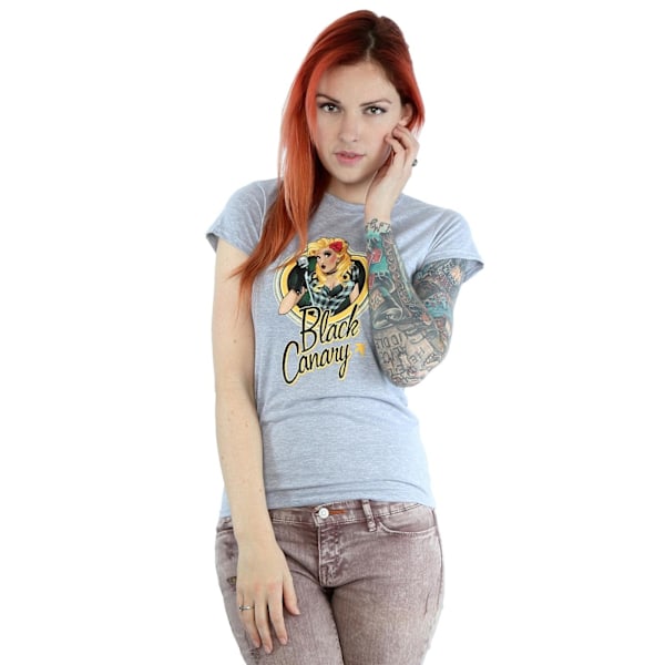 DC Bombshells Dam T-shirt med Black Canary-märke i svartmelerad Heather Grey L