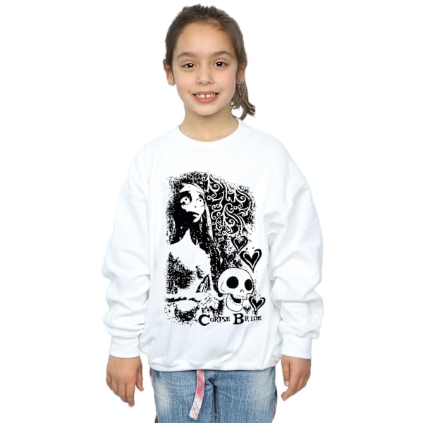 Corpse Bride Flickor Dödskalle Logo Sweatshirt 3-4 År Vit White 3-4 Years