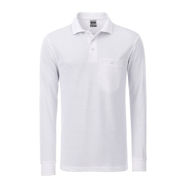 James and Nicholson Mens Workwear Long Sleeve Pocket Polo XL Wh White XL