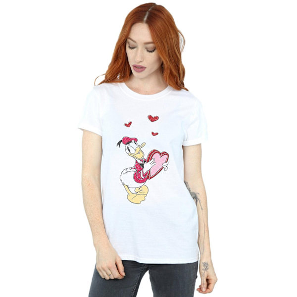 Disney Dam/Damer Donald Duck Love Heart Bomull Boyfriend T- White S