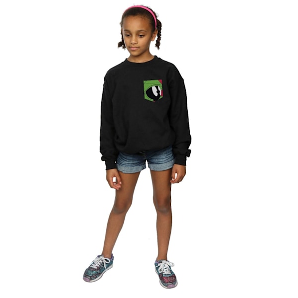 Looney Tunes Girls Marvin The Martian Face Faux Pocket Sweatshi Black 9-11 Years