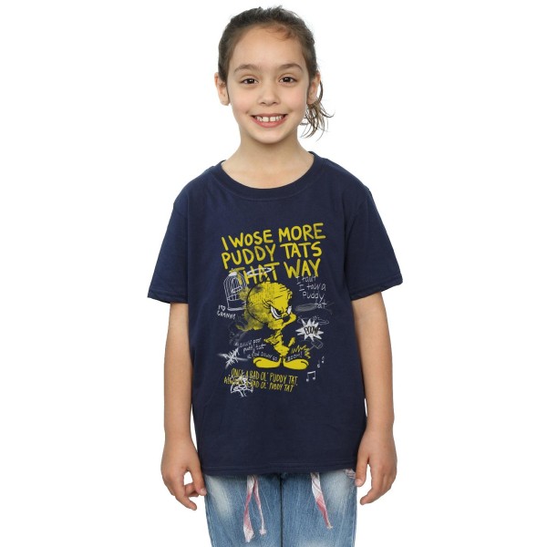 Looney Tunes Girls Tweety Pie More Puddy Tats Bomull T-shirt 9- Navy Blue 9-11 Years