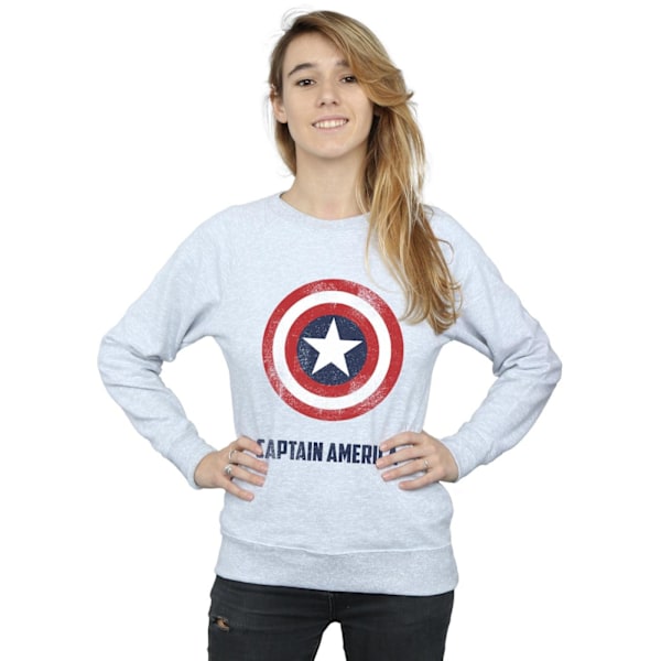 Marvel Dam/Kvinnor Captain America Shield Text Sweatshirt L H Heather Grey L