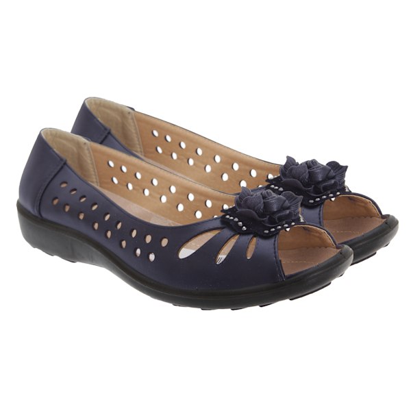 Boulevard Dam/Dam Punched Open Toe Flower Casual Shoes 3 Navy Blue 3 UK