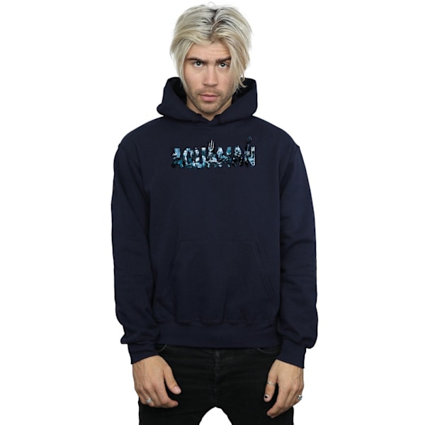 DC Comics Herr Aquaman Text Logo Hoodie L Marinblå Navy Blue L