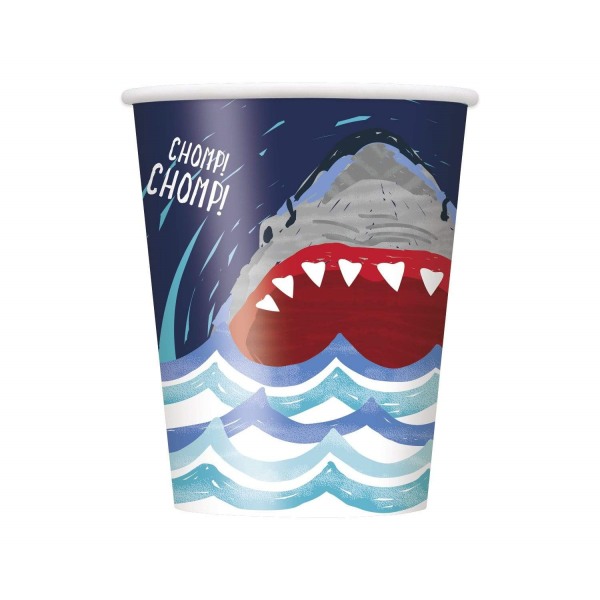 Unik festpapper Shark Party Cup (Pack med 8) One Size Blue/Wh Blue/White One Size