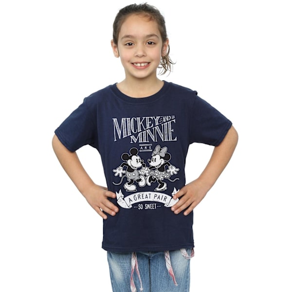 Disney Girls Mickey och Minnie Mouse Great Pair Bomull T-shirt Navy Blue 7-8 Years