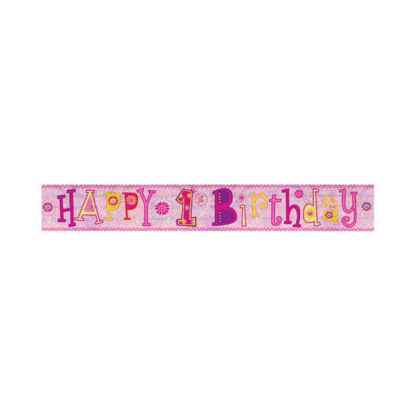 Amscan 1:a födelsedagsflicka Holografisk folie banderoll En storlek rosa pink One Size