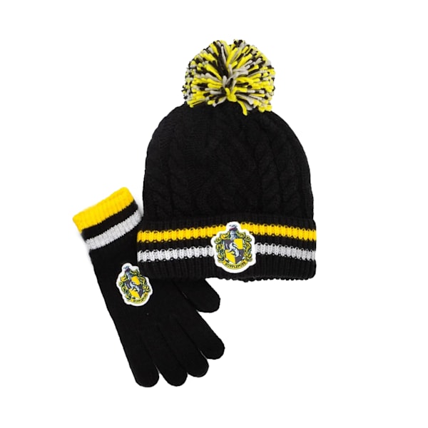 Harry Potter Unisex Vuxen Hufflepuff Mössa & Handskar Set One Si Black/Yellow/White One Size