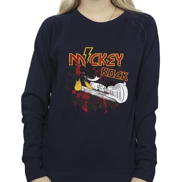 Disney Dam/Kvinnor Mickey Mouse Smash Gitarr Rock Sweatshirt Navy Blue M