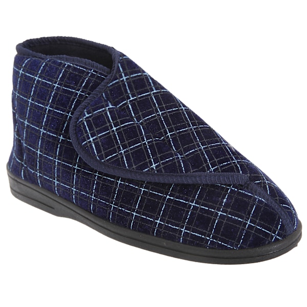 Zedzzz Bertie Check Velour Touch Fastening Bootee Slippers för män Navy Blue 7 UK