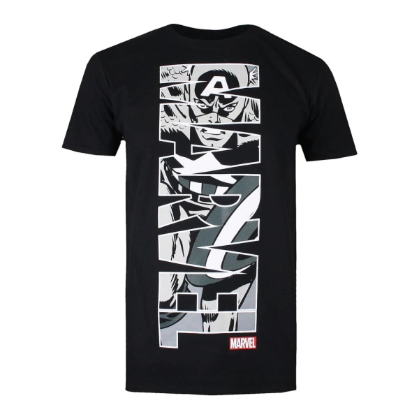 Captain America Mens Vertikal T-Shirt M Svart/Grå Black/Grey M
