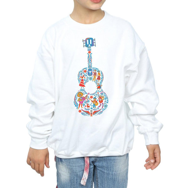 Disney Girls Coco Gitarr Mönster Sweatshirt 7-8 År Vit White 7-8 Years