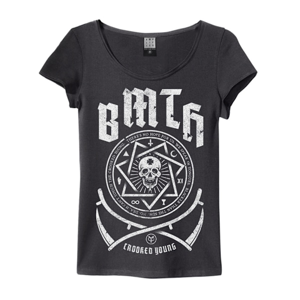 Bring Me The Horizon Dam/Damer Crooked Young Burnout T-Shir Charcoal Grey XS
