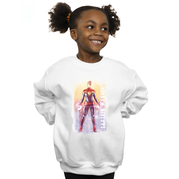 Marvel Girls Captain Marvel Vattenfärg Sweatshirt 12-13 År White 12-13 Years