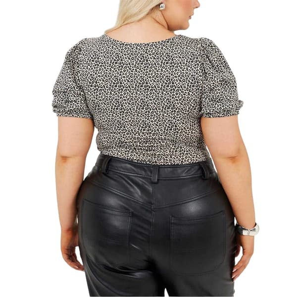 Brave Soul Dam Leopardmönstrad Plus Puffärm Bodysuit Black/White 20 UK