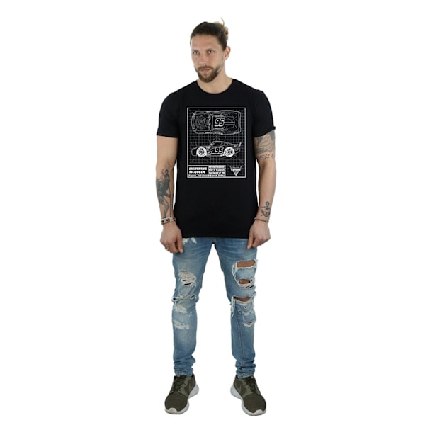 Cars Herr Lightning McQueen Blueprint Bomull T-shirt 3XL Svart Black 3XL