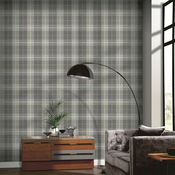Arthouse Heritage Tartan Textured Wallpaper 10m x 53cm Ockra/Grå Ochre/Grey 10m x 53cm