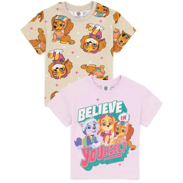 Paw Patrol Girls Believe In Yourself T-shirt (paket med 2) 5-6 Ye Pastel Purple/Brown 5-6 Years