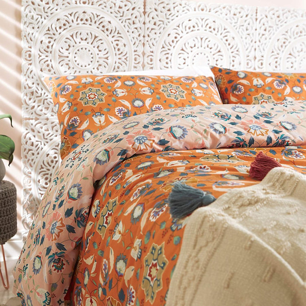 Furn Folk Blommigt Påslakanset Enkelsäng Orange Orange Single