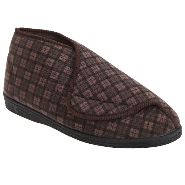 Comfylux James Check Boot Slippers för män 7 UK Brun Brown 7 UK