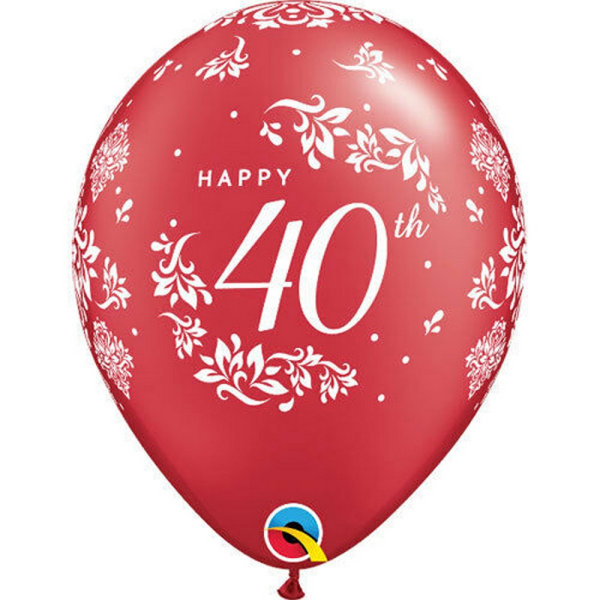 Qualatex 40-årsjubileumsdamastlatexballonger (paket med 6) En Ruby Red One Size