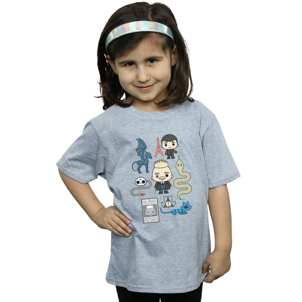 Fantastic Beasts Girls Chibi Grindelwald T-shirt i bomull 7-8 Ja Sports Grey 7-8 Years