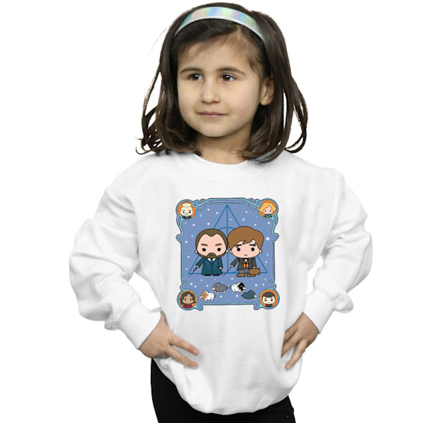 Fantastiska vidunder Girls Chibi Newt och Dumbledore Sweatshirt 9-1 White 9-11 Years