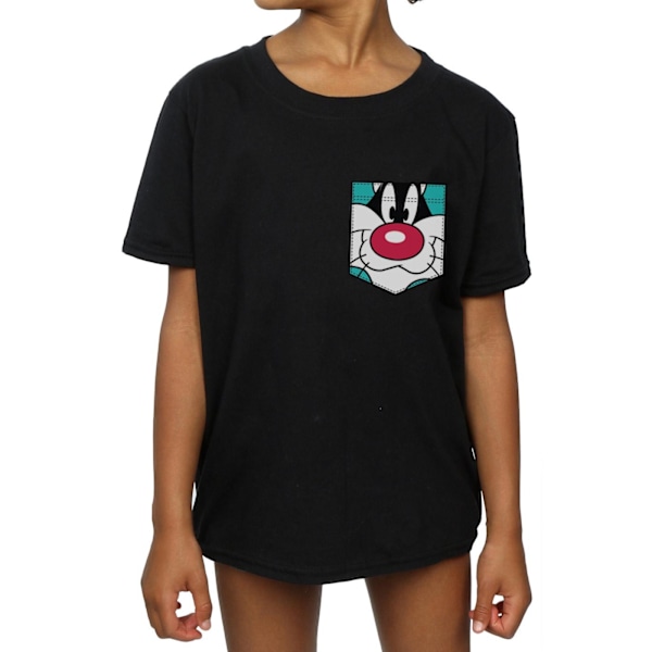 Looney Tunes Girls Sylvester Face Faux Pocket Bomull T-shirt 5-6 år Svart Black 5-6 Years