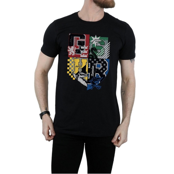 Harry Potter T-shirt i bomull för män, Hogwarts Houses, XL, svart Black XL