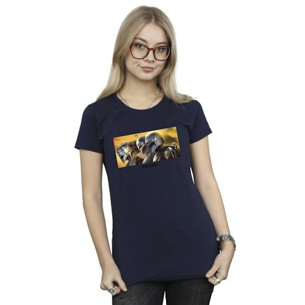 Star Wars Dam/Damer The Mandalorian Målad Grupp Bomull T-shirt Navy Blue XL