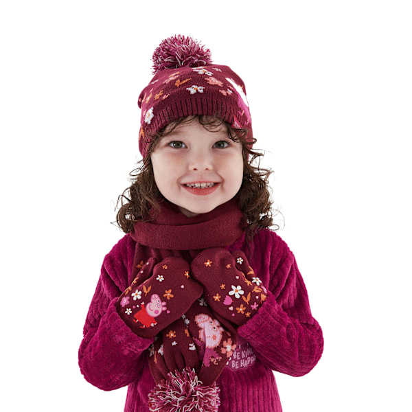 Regatta Pom Pom Knitted Greta Gris Hat Gloves And Scarf Set 1-3 Berry Pink/Autumn 1-3 Years