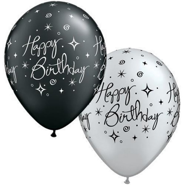 Qualatex Elegant Sparkles & Swirls Happy Birthday Balloons (Pac Black/Silver One Size