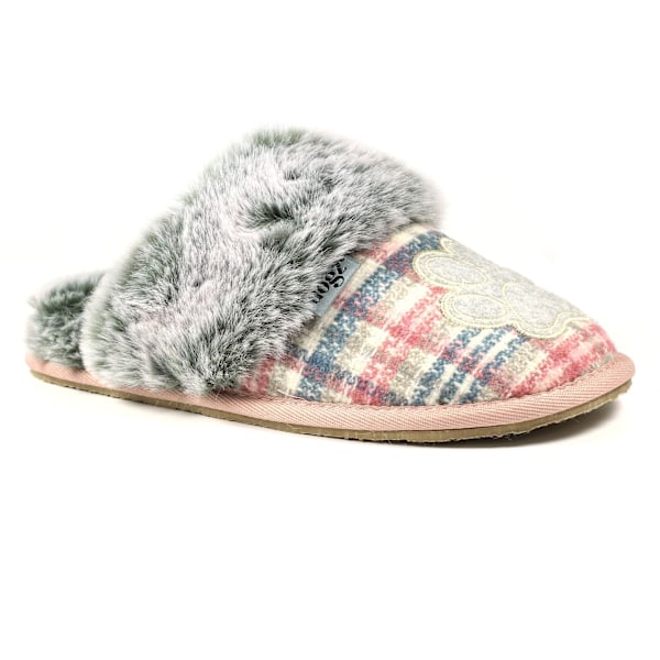 Lazy Dogz Dam/Dam Poppy Faux Fur Fodrade Tofflor 4 UK Rosa Pink 4 UK